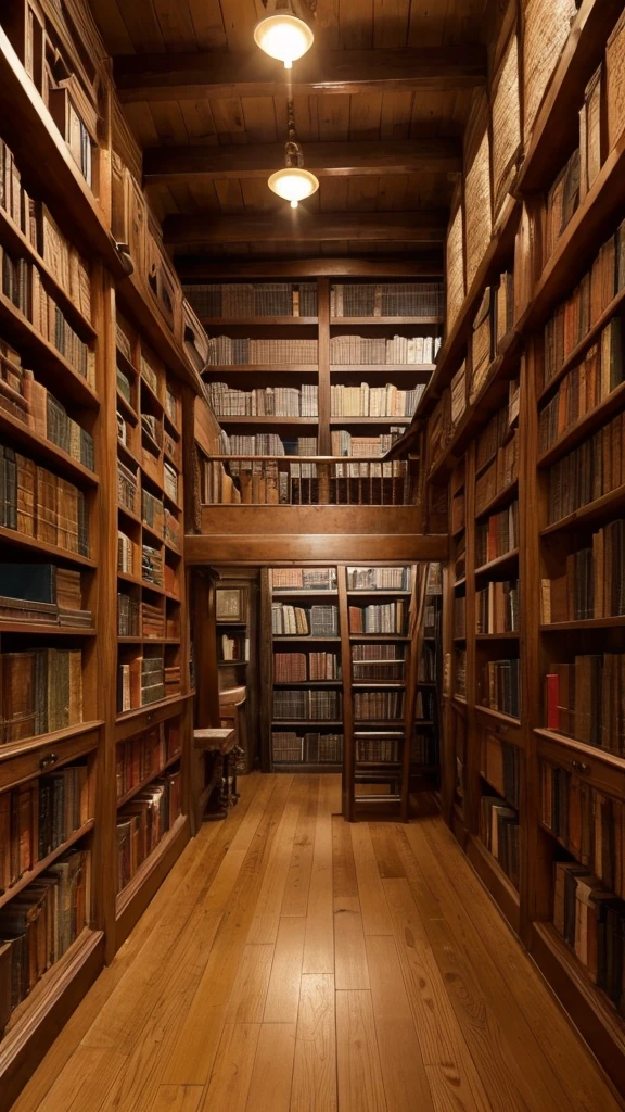 9:With aspect ratio of 16、The camera shot shows a room filled with old books.。The room is dimly lit、Wooden furniture is used、It exudes a historic atmosphere。In the center is a desk with old books stacked on it.、Surrounding it are old maps and candles.。The camera captures the entire room at a wide angle.、This allows the depth and detail of the room to be seen clearly.。There is a large bookshelf in the background.、Old books are lined up in a narrow space。The overall atmosphere is antique.。