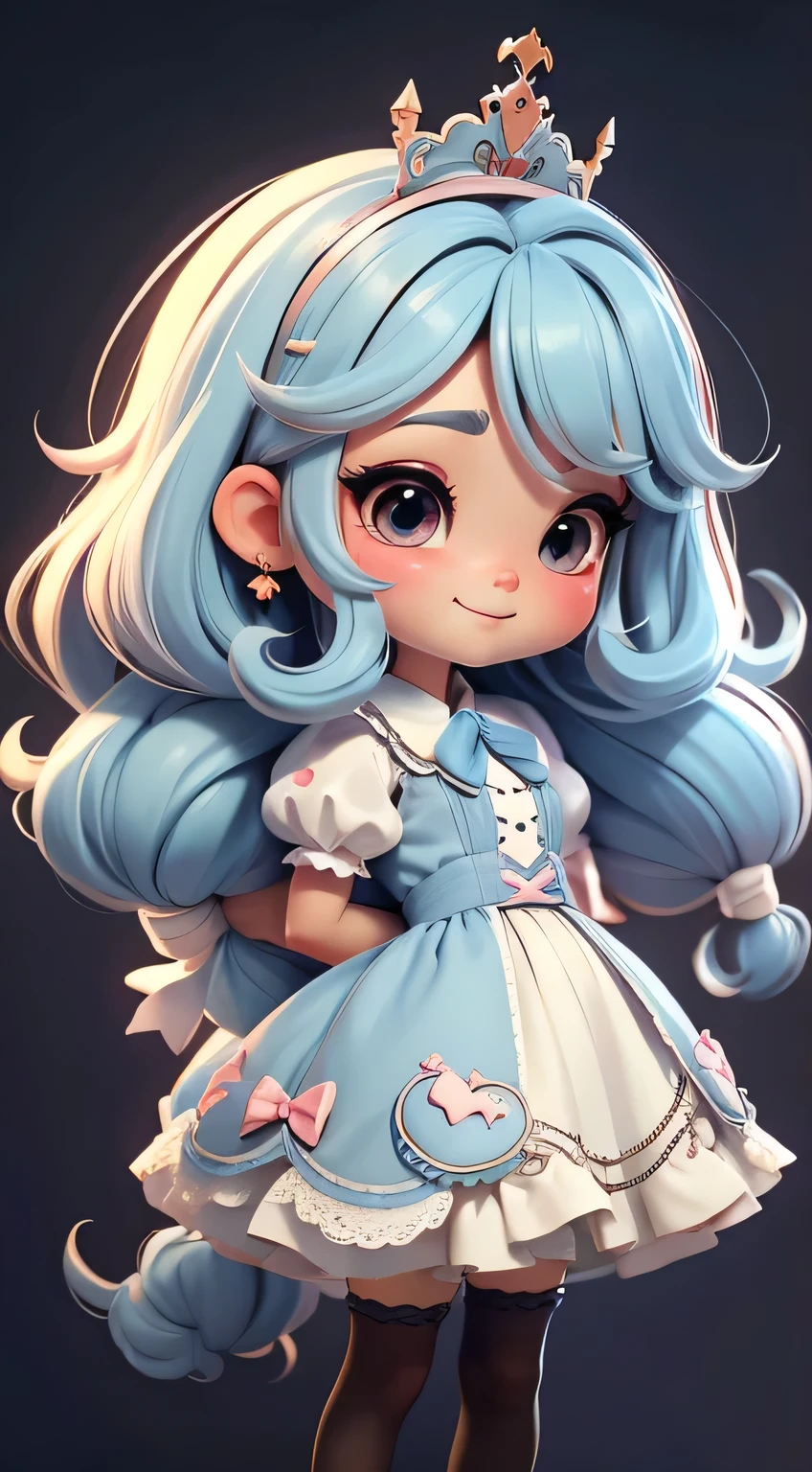 Create an 8K version of the character Loli Alice.
Boneca Chibi Alice: Deve ficar charmoso e bonito, Keep the iconic elements of the original character. Alice Chibi must have a round face with large dimensions, olhos claros, long eyelashes and rosy cheeks. Seu cabelo deve ser curto e tons claros de cor castanho claro ou claro.
Vestido bonito: Vestir Alice chibi em um Vestido bonito e elegante em tons de vermelho ou branco. O vestido pode ter babados, renda & detalhes, A reference to the theme of Wonderland. Add loops or ribbons, Para dar um toque de delicadeza.
avental & Arco: Adicione um avental branco sobre o vestido de Alice Chibi, It is tied at the waist with a thin bow. O avental pode ter pequenos detalhes, como bolsos ou bordados finos.
Meias e sapatos bonitos: Complete o look chibi de Alice com meias listradas azuis e brancas ou detalhes divertidos. standingn, Coloque sapatos de boneca bonitos, com gravatas ou fivelas.
Magic Accessories: Add charming accessories to Alice's chibi, like a bow in the hair or a tiara with Wonderland details. You can also get your hands on beautiful themed accessories.
Certifique-se de adicionar sombras, texturas e detalhes nos cabelos, Alice Chibi's clothes and accessories, to make it even more charming and charming. Give him a smiling expression and a sweet smile on his face, Capturing the essence of the character in a subtle and charming way.