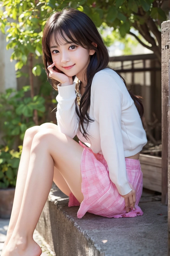 laughter:1.5、I can see her small white panties:1.5,Brown hair short cut with side waves:1.5,casual sneaker wear:1.5,