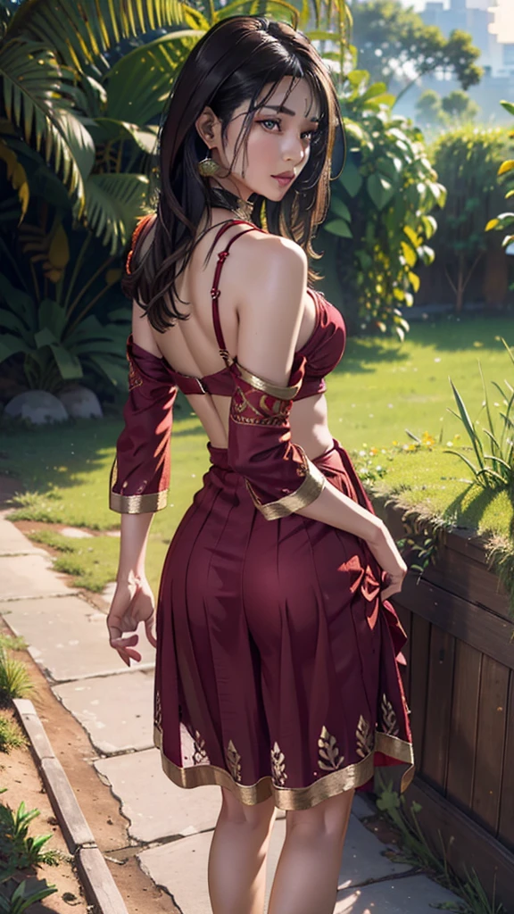 Indian girl in transparent red anarkali net kurta without pajama ,beautiful embroidery, ass, butt, are clearly visible, side pose, side camera angle,,elegent looking, sharp face , RAW, background of dry grass , jewellery, photorealistic, photo, masterpiece, realistic, realism, photorealism, high contrast, detailed, skin texture, hyper detailed, realistic skin texture, armature, best quality, ultra high res, (photorealistic:1.4),, high resolution, detailed, raw photo, 400 camera f1.6 lens rich colors hyper realistic lifelike texture dramatic lighting unreal engine trending on ArtStation cine still 800, nsfw