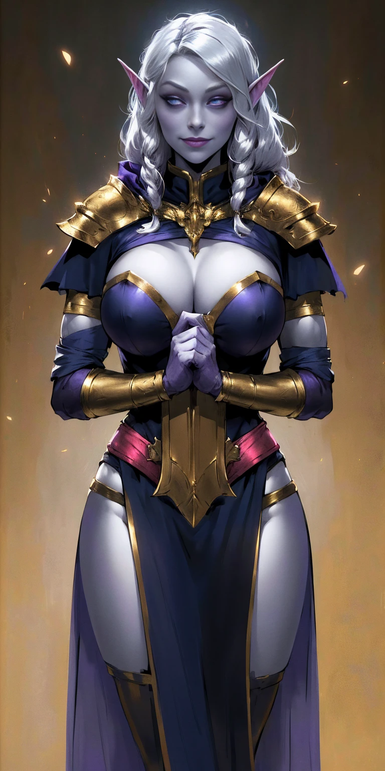 (orgy female harem drow elf hugging each other)(chest covered)(smile) Gray skin, pale golden hair and violet eyes. She prefer's clothing of white and silver with cloaks of deep blue or purple, huge_knockers ((very precise detailed)) ((high res) golden bracers (plain background)