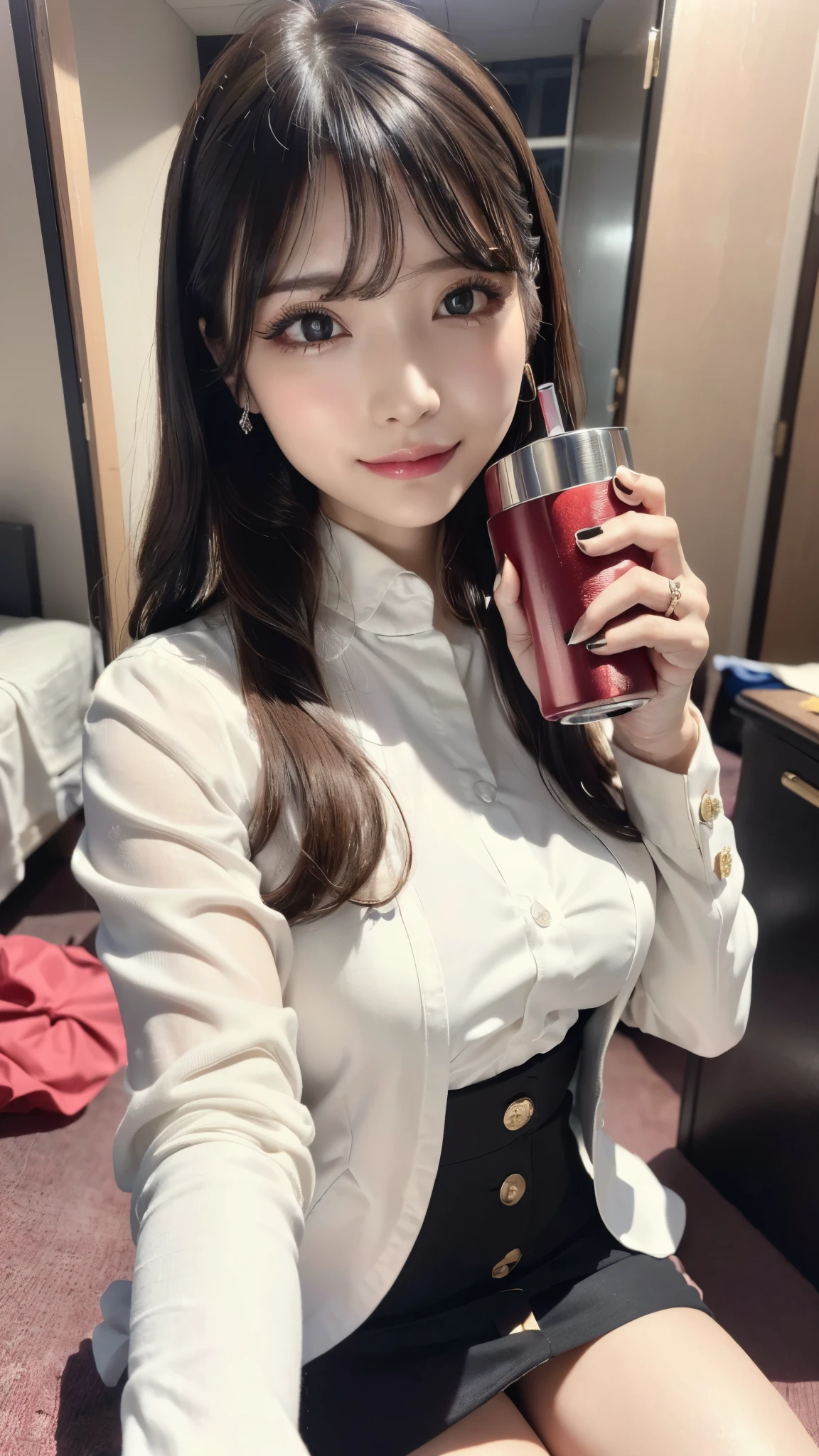 (SFW:1.8, highest quality、highest quality、masterpiece、Ultra-high resolution, 8k, RAW Photos, Realistic: 1.4), (Safe and secure、everyone、safety sensor、Absolutely safe, safety)
From feet to head、One Girl, the body is slim、Oval Face, pore, (Colored contact lenses、Lip gloss, Long eyelashes), ((Jirai Girl, Jirai Type Makeup:1.3))、(Mega size super big breasts:1.5),Long black hair, (Oily skin, Glowing Skin), (Perfect Fingers、accessories),
(Little devil smile face、Sexy smile expression:0.8, Open your mouth、Seducing girl),
(Sexy pose, Late Night:1.5、Dark Room:1.5, Dim lighting:1.5)、
(Casual Office Lady Fashion:1.3、White shirt),
Drinking canned beer、Japanese can of beer in hand、(((Messy room、Rubbish bag、rubbish、A lot of rubbish:1.5, Dirty room、A room full of rubbish)))、(Apartment Bed Room:1.5,)、Sit on a chair、(Drinking at home、pov:1.8)
