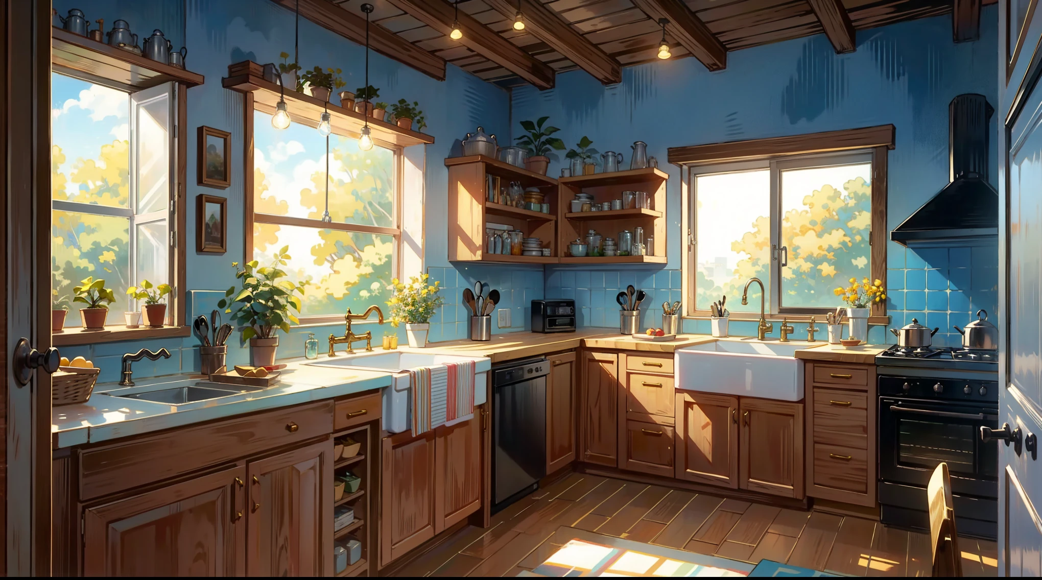 Sweet and warm cottage,kitchen,window,Close,bright,