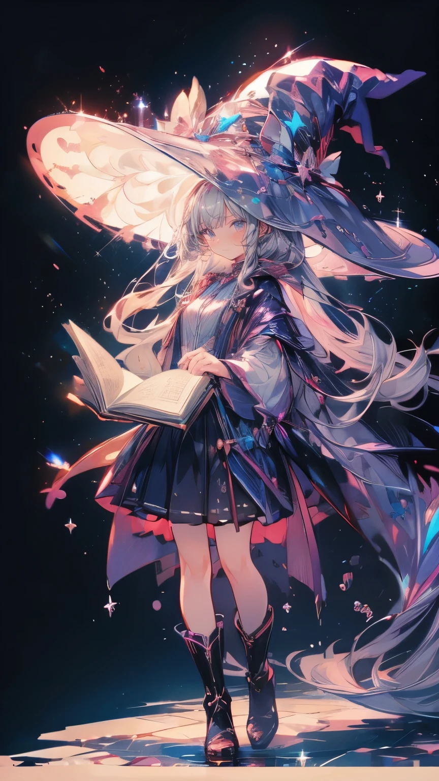 ((magic使いの女の子:1.5)), Full body photography,Perfect Face, Beautiful Face, Highly detailed face,(Long Hair:1.3),(Witch Hat:1.3),boots,Witch's broom,magicの杖,book of magic,Night Sky,たくさんのstar,Shine,smile,Light,magic,月Light,starの粒,star々,月Light,流れstar、Sparkling