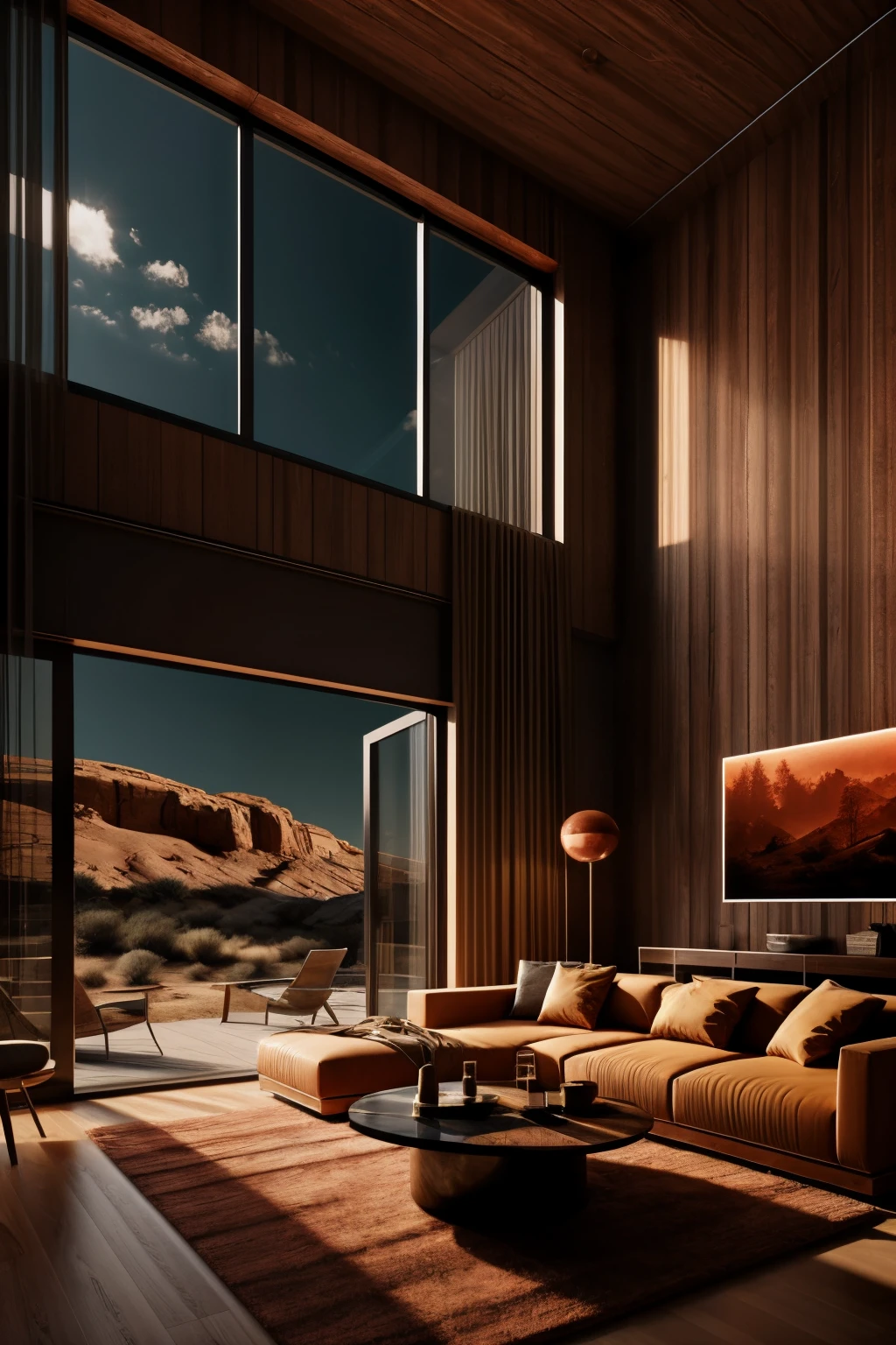 In the expansive cosmic landscape of Planet Mars in Universum, a modern old house, SHROUDED BY NEEM TREES, stands out with its stunning silhouette, bathed in the vivid hues of Helle Farben. The dwelling, devoid of human presence or faces, showcases the intricate details of its aged architecture, from its weathered timber walls to its sleek, futuristic glass windows. This masterpiece, rendered in high quality and extremely detailed CG Unity 8k wallpaper, is a captivating sight against the Martian backdrop, with its rusty red terrain serving as a dramatic contrast. The lighting is extremely delicate yet beautiful, casting an