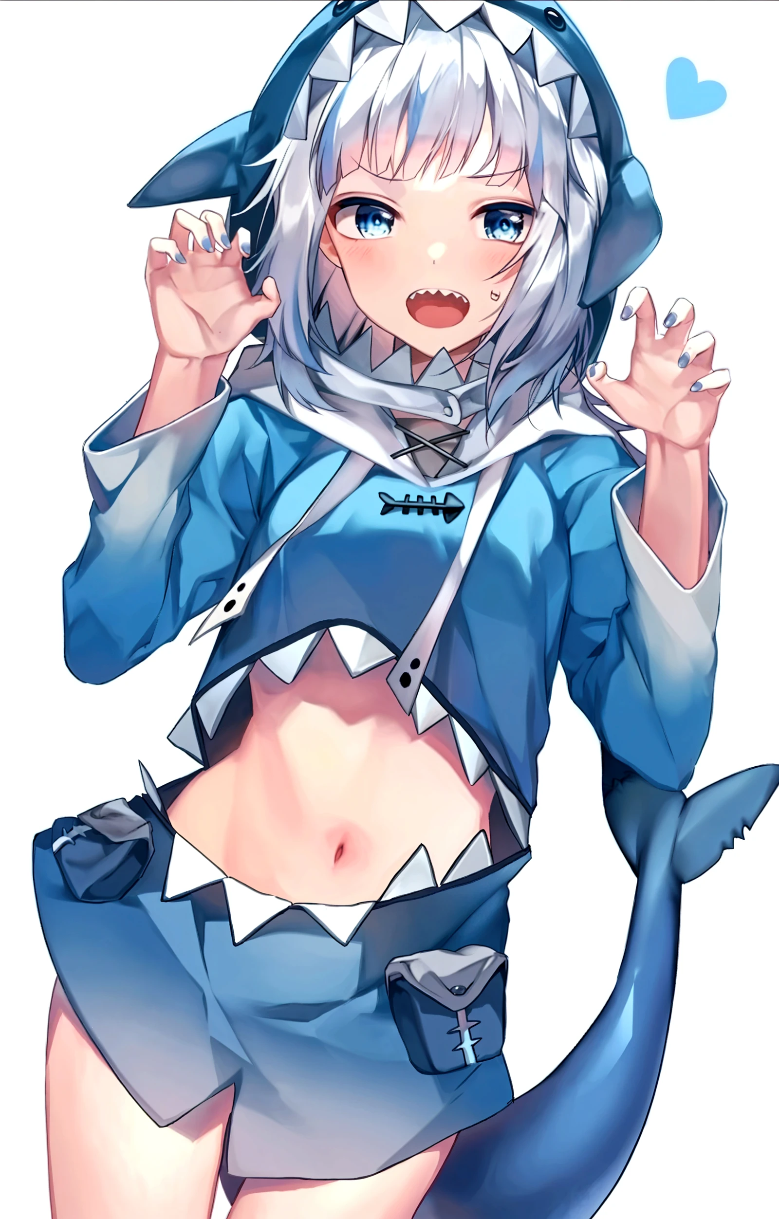 guragawr, <lora:guragawr-lora-nochekaiser:1>,
gura gawr, blue hair, grey hair, medium hair, multicolored hair, shark girl, sharp teeth, two side up, teeth,
BREAK (animal hood:1.5), blue nails, fins, fish tail, hood, long sleeves, (shark hood:1.5), shark tail, tail,
BREAK looking at viewer,
BREAK outdoors, ocean, submerged,
BREAK <lyco:GoodHands-beta2:1>, (masterpiece:1.2), best quality, high resolution, unity 8k wallpaper, (illustration:0.8), (beautiful detailed eyes:1.6), extremely detailed face, perfect lighting, extremely detailed CG, (perfect hands, perfect anatomy),