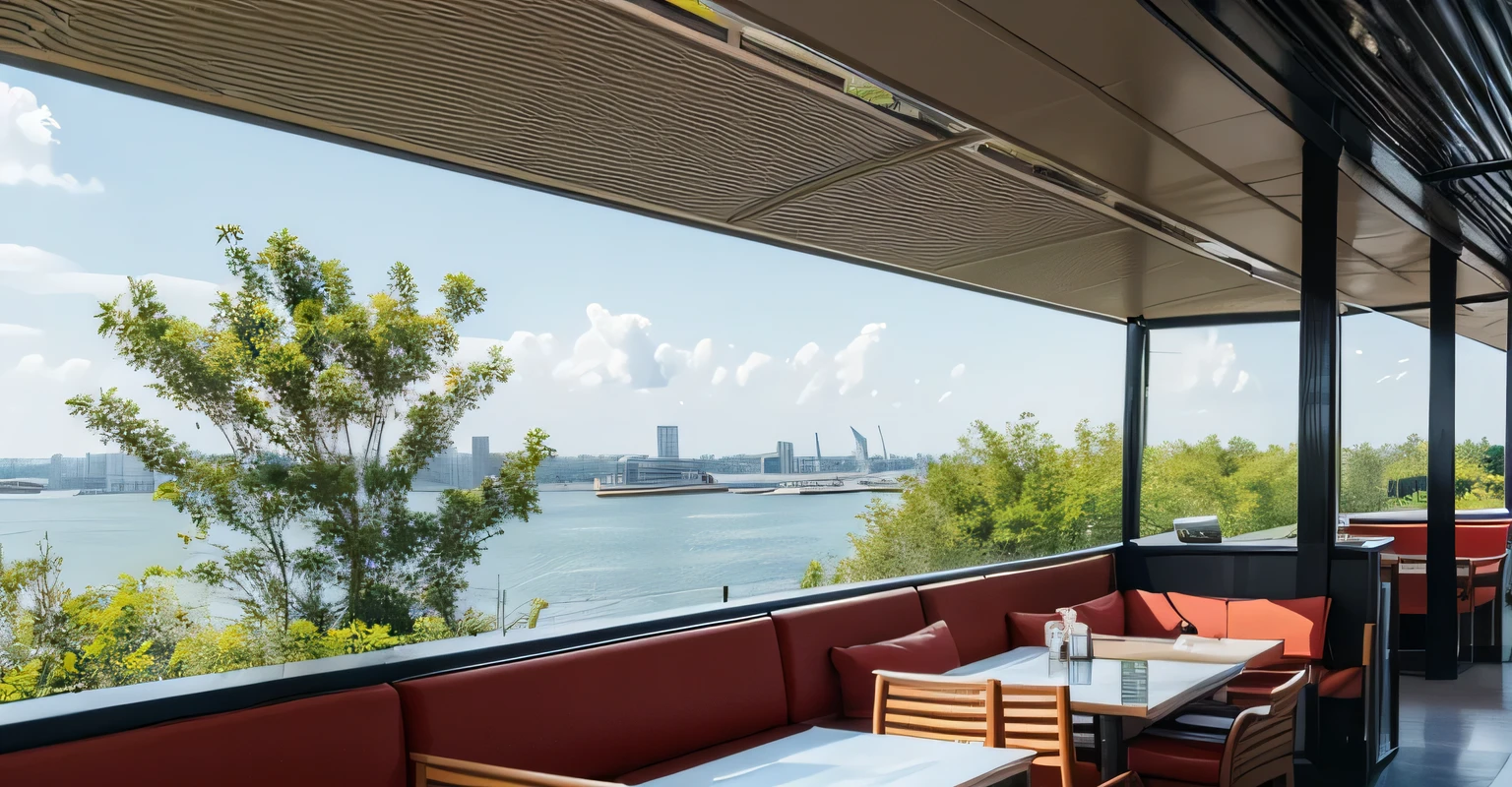 Ten meters long,Three-meter-wide open-air restaurant。High-end customization,There are five dining tables for four people,Like the tube building model,Minimalist style