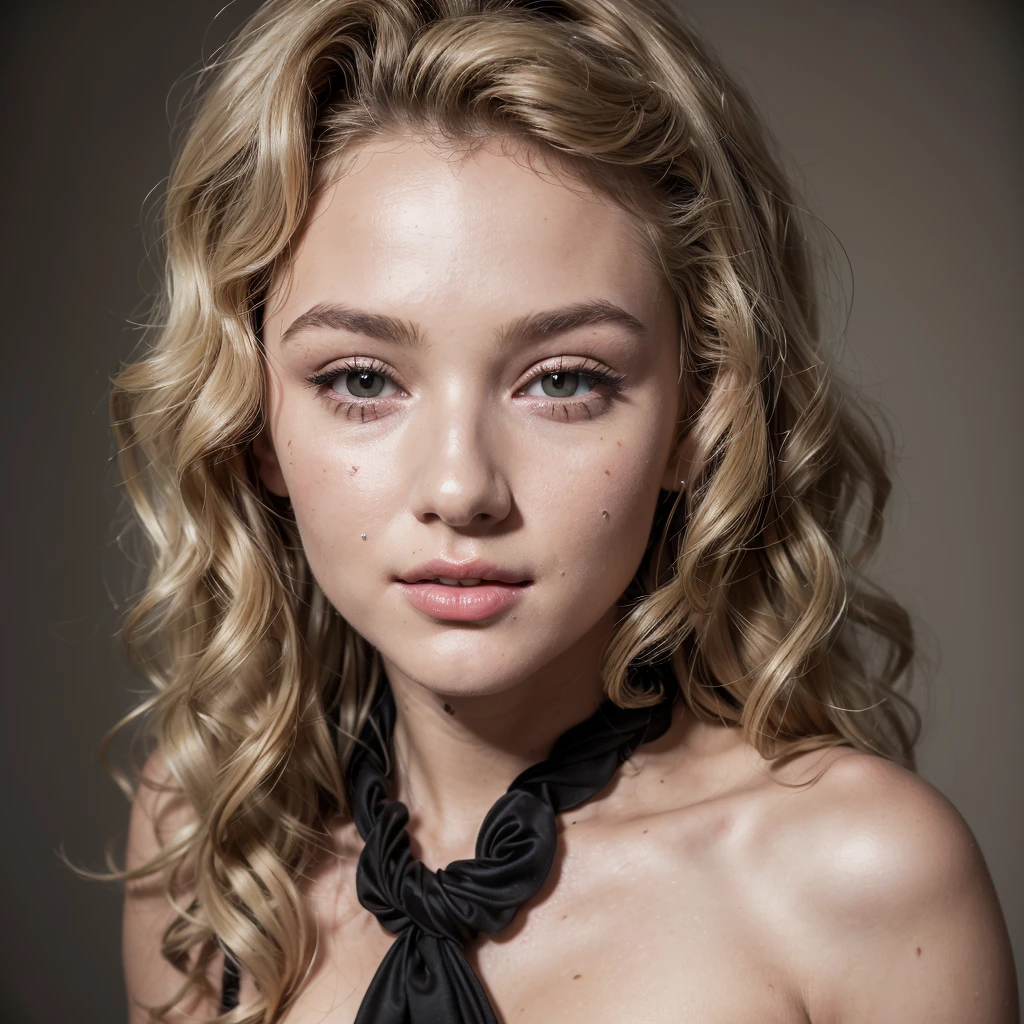 (Masterpiece),8k, ultra high quality, ((young) Marylin Monroe) with (((((small)))+lips)), ((perfect+((small))+(rounded)+nose+(small+nose bridge)+((feminine))+nose)), ((blonde wavy curly hair)), ((brown))+eyes, wearing a beauitful (feminine) (black) blazer, headshot