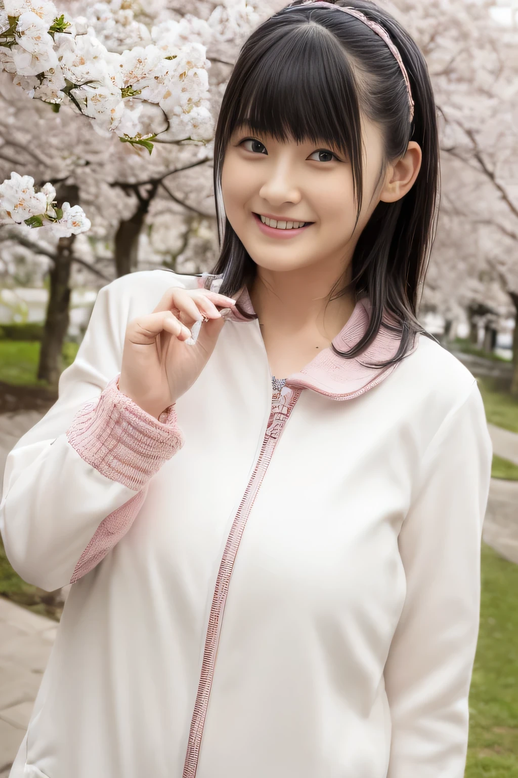 (highest quality,8k,Tabletop:1.3),(Live Action,Realistic,Realistic:1.3),(Hyper Detail,Detailed face,Fine grain:1.3),Wet Milk,Damp atmosphere,Twilight,One Girl,Cute Face,smile,Shiny Hair,Turn around,Under the cherry tree,whole body,View Viewer,Orange sunset,evening
