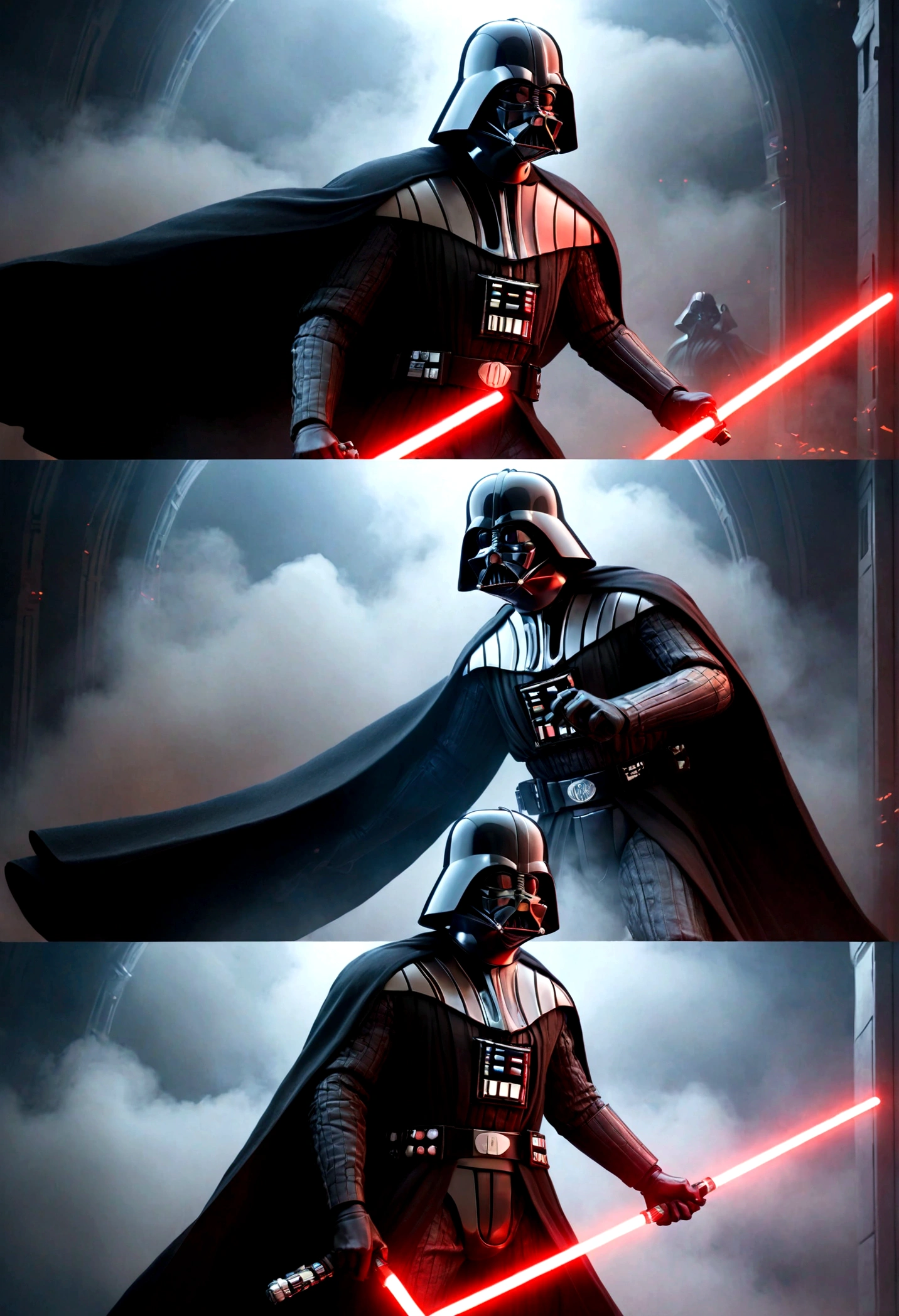a dramatic battle between Luke Skywalker and Darth Vader, playing powerful, emotional guitar dueling power ballads in the Cloud City of Bespin, cinematic, epic, highly detailed, masterpiece, dynamic lighting, volumetric fog, dramatic shadows, intense colors, chiaroscuro, moody, atmospheric, photorealistic, 8K
