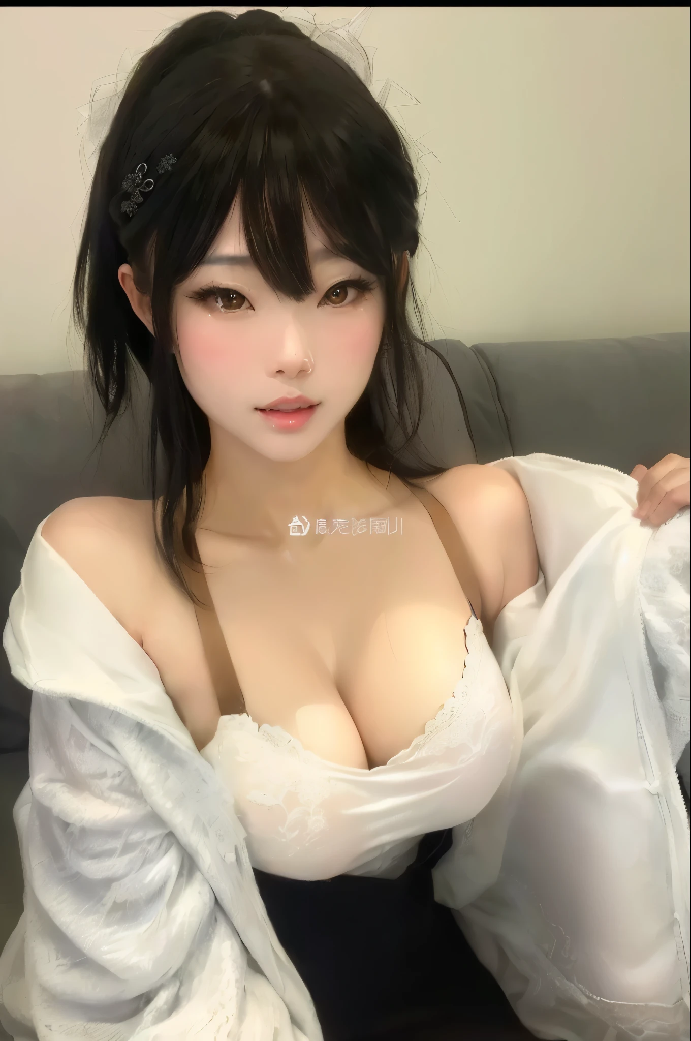 Close-up of woman in white top sitting on sofa, Beautiful Chinese model, Yoshitomo Nara, Ghost Festival, Smooth white tights set, Popular on cgstation, [32k hd]^10, Japanese Goddess, Anime Girl Cosplay, Tempting girl, OPPEIN, Sexy Girl