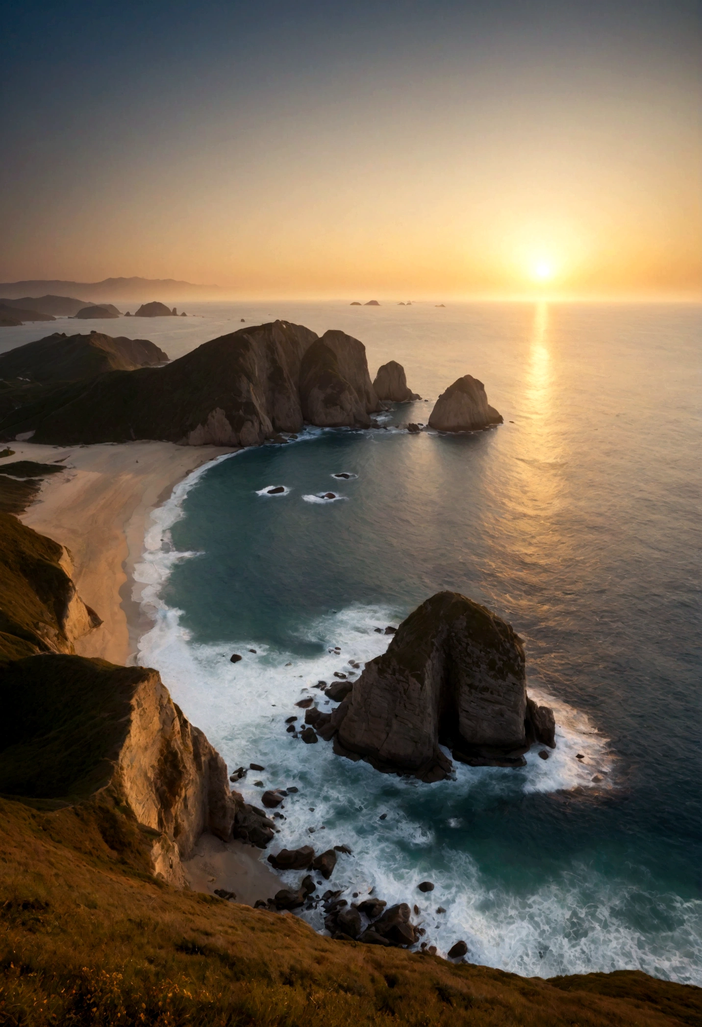 "Imagine a serene coastal scene during golden hour, The sea and the sky merge into one,Amazing. This image was taken with a Canon EOS R5, Equipped with 70-200mm F/2.8 lenses, Create high-resolution compositions, Capturing the vastness of sea and sky. The camera setup includes a 45-megapixel sensor, The result is an impressive 16K resolution. Ensure the best quality and minimal noise, An ISO value of 200 is selected. The shutter speed is set to 1/Over 200 years old, Freeze that moment in time, The large aperture/2.8 Achieved artistic depth of field and improved light capture."