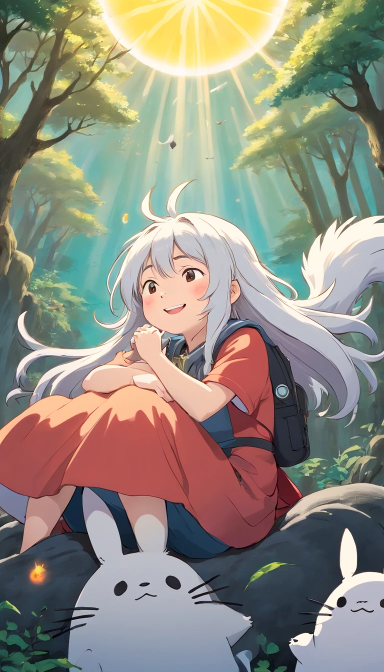 treat，Reject EMO，very happy，very happy，Meet life with a smile，Sun rays，Long white hair，Cloud income，Beautiful black pillows，Totoro pillows