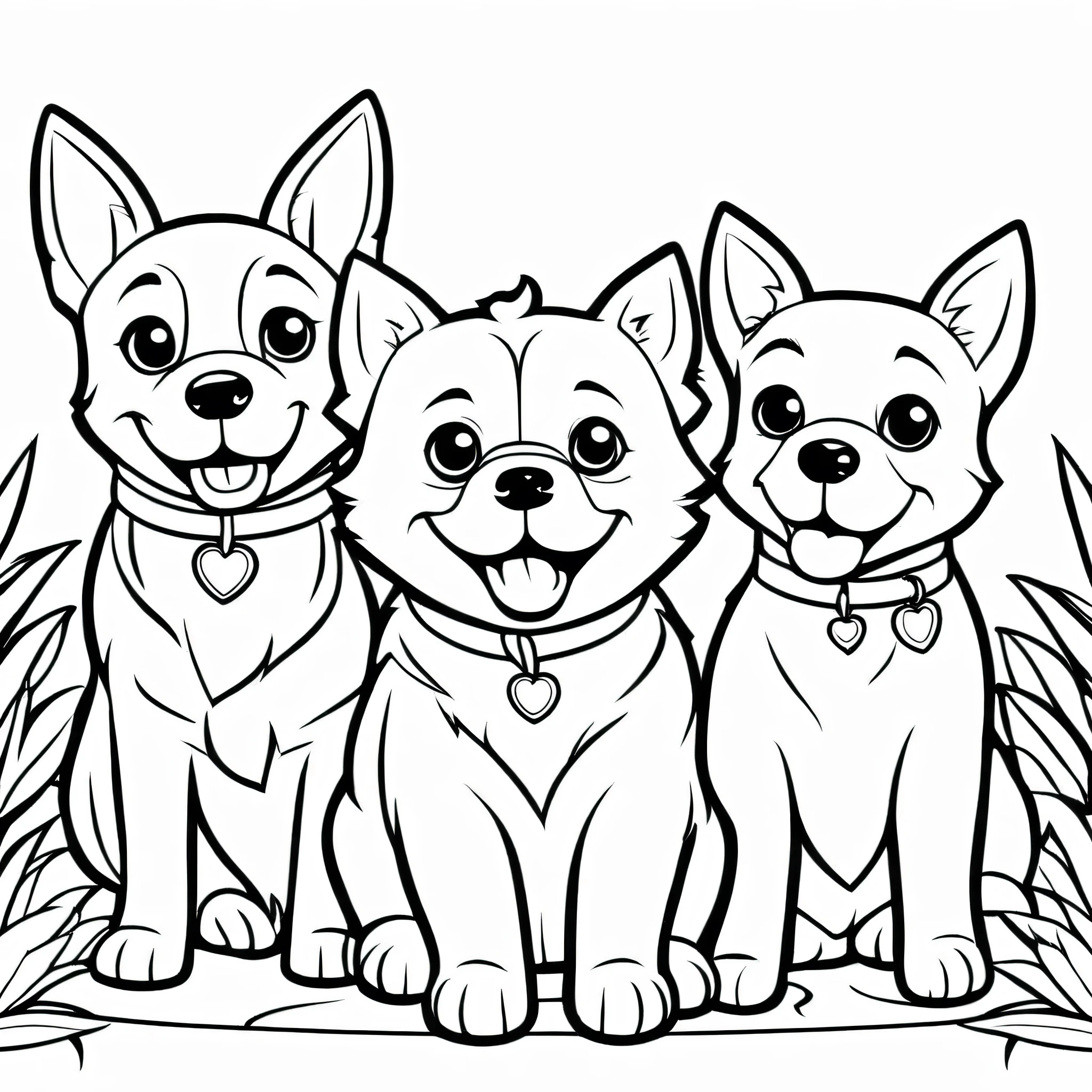 three cute dog, cartoon, ,Coloring Book, ColoringBookAF,