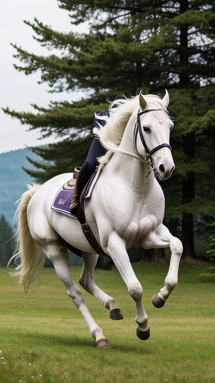 "Elegance in Motion: A White Horse Galloping Through a Forest"