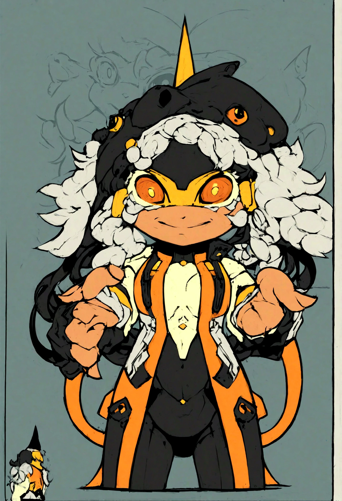 Masterpiece, elegance and danger, gloomy character, elegant insect girl, alien, (dark-black-scaly-chitin-skin), pitch-black-chitin skin, lots of yellow glowing insect eyes, hi-tech black equipment, sharp fingers, long cloak shaped chitin hair, green glowing hi-tech pistol, dark alien cosmic ship, black geometrical minimalistic ship room