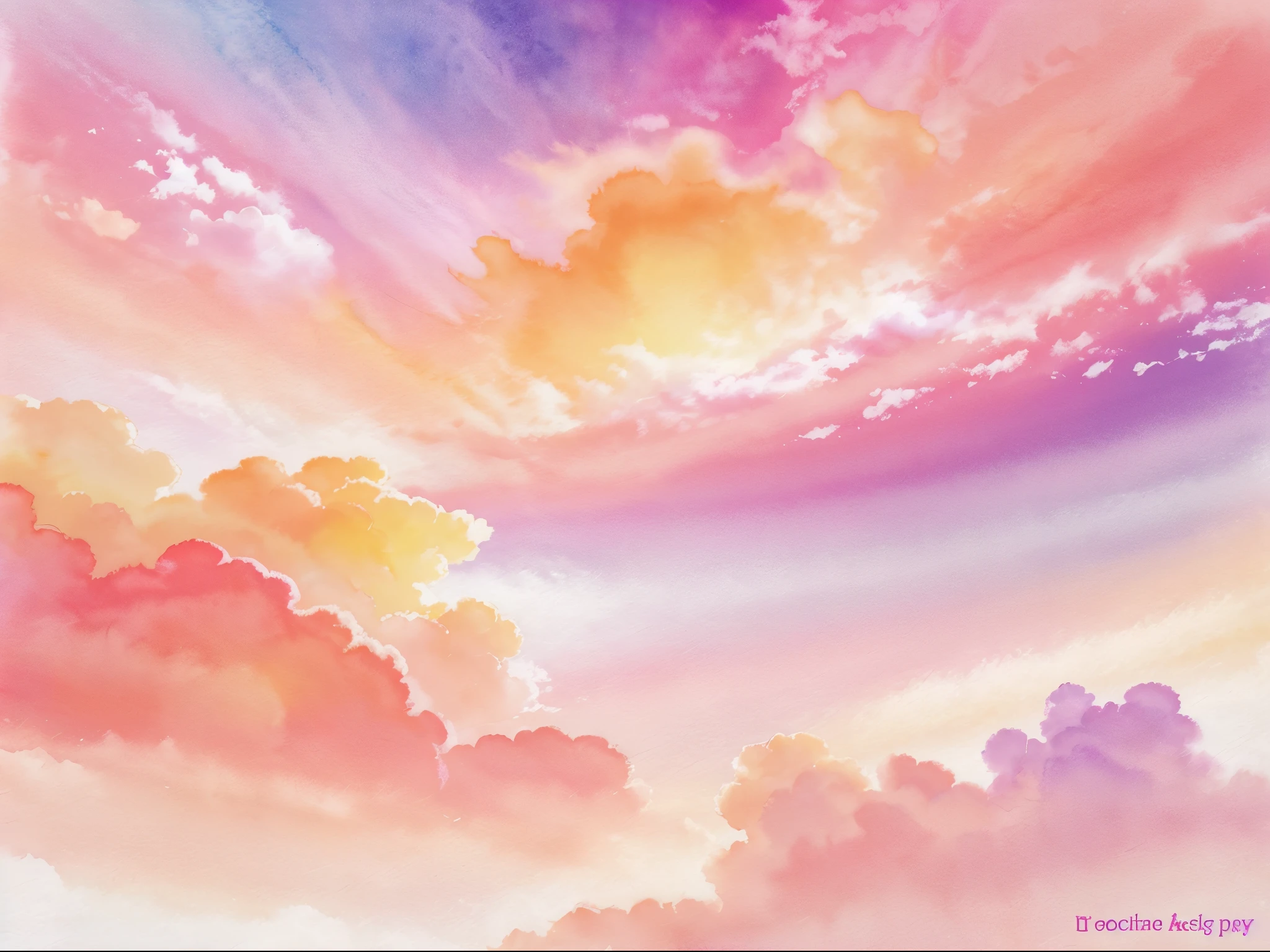 Purple magenta pink peach coral orange yellow beige white abstract watercolor. Art background. Light pastel pale soft. Design. Template. Mother's day, valentine, birthday.Romantic sky, colorful clouds