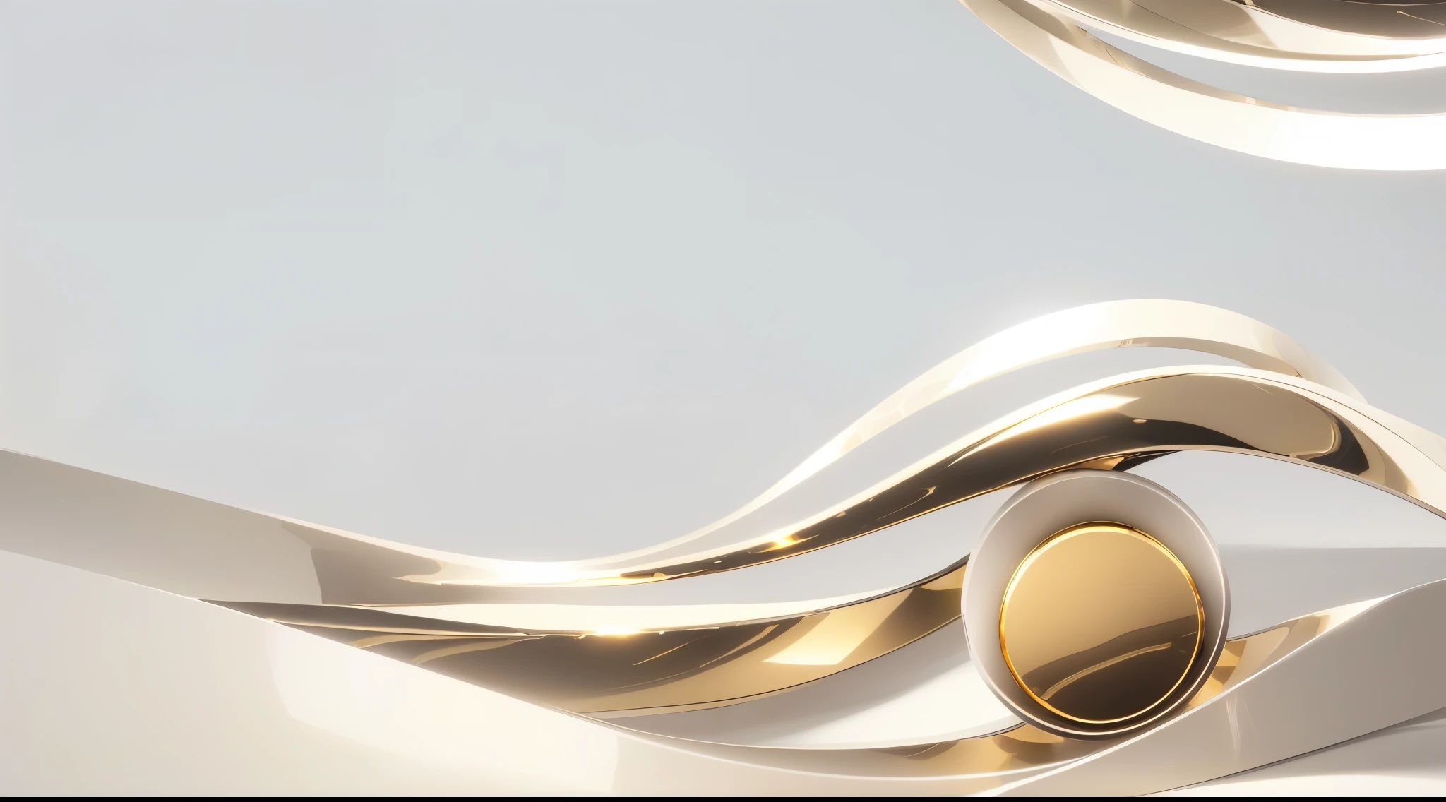 There is a picture of a shiny object with a curved design, golden and silver colors的形状, Golden Curve Combination, Gold and silver elements, Silver and gold, golden and silver colors, Silver and gold fractal details, Golden curve structure, metallic polished surfaces, Gold and steel are intricate, Rendering in Cinema4D, Rendering in Cinema 4D, golden shapes, crisp smooth lines
