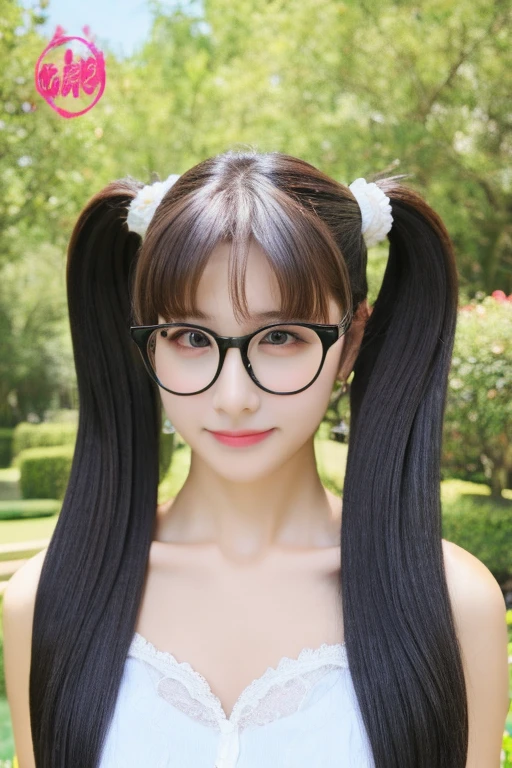 highest quality、masterpiece、High sensitivity、High resolution、One Woman、Slim Body、Glasses、Twin tails、camisole、