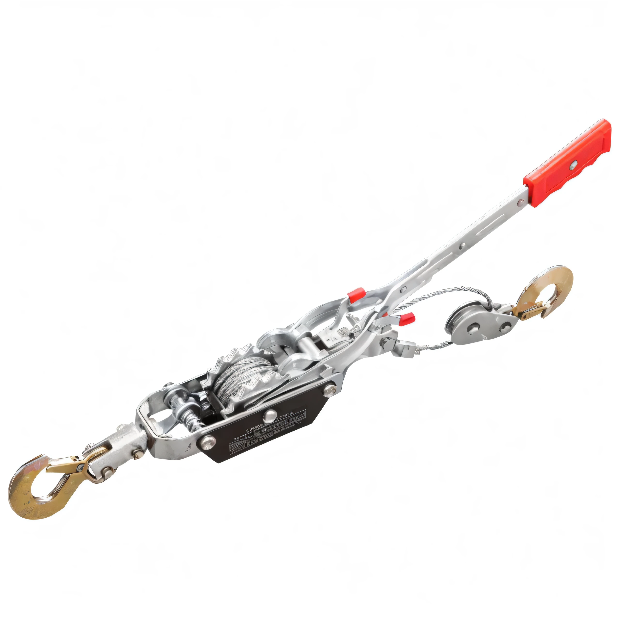 Close-up of a manual winch with hook, "High quality product image", Fuller, Top angle view, h0, Full view, crane, three quarter view, Sexual dysfunction, high resolution, Zido, 2d, 2 d, lasso tool, high speed, detailed picture, Alps, HD'', leprosy, Detailed product photos, ax