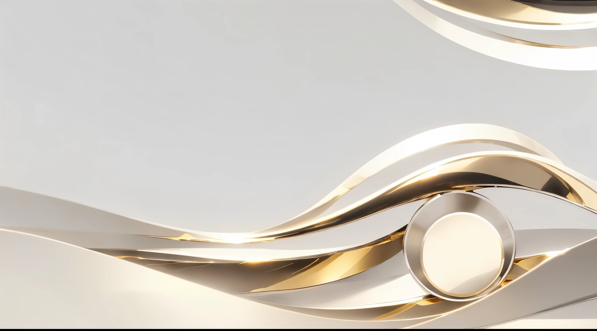 There is a white and gold abstract background with a clock, Golden Curve Combination, golden and silver colors的形状, Gold and silver elements, Golden curve structure, Silver and gold, Silver and gold fractal details, golden and silver colors, metallic polished surfaces, Golden background, Cloaked in shining gold and silver, Shiny silver with gold trim, Gold and steel are intricate, golden and silver colors色调
