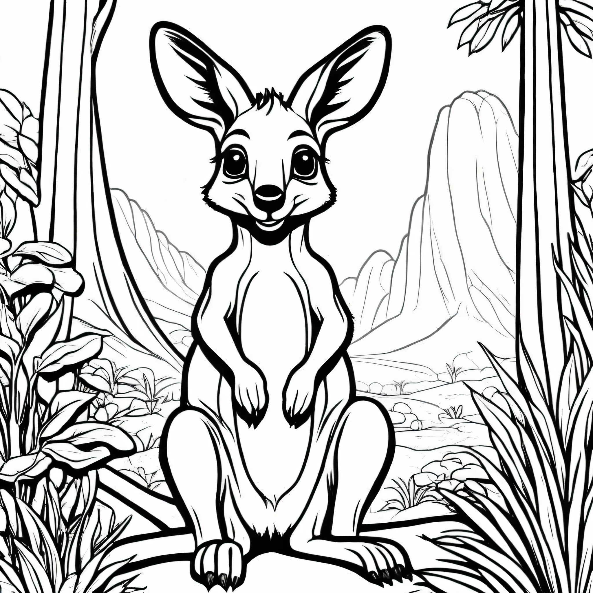 A cute Kangaroo, cartoon, ,Coloring Book, ColoringBookAF,