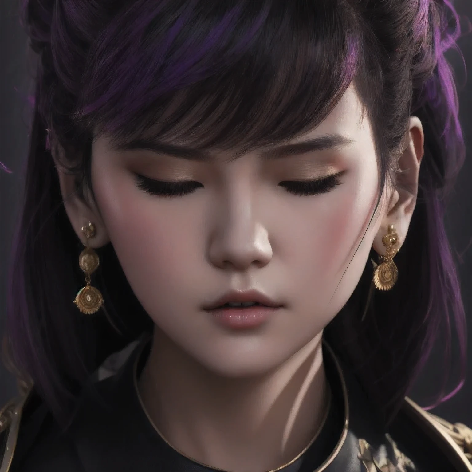 there is a 18 years old in a purple dress holding a dragon, wlop and ross tran, ross tran 8 k, fantasy art style, chengwei pan on artstation, a beautiful fantasy empress, ross tran and wlop, ruan jia and artgerm, the dragon girl portrait, ig model | artgerm, artgerm and ruan jia,beautiful
1girl
bangs
深绿 eyes
closed mouth
ear piercing
earrings
grey background
hair ornament
jewelry
lips
looking at viewer
military
military uniform
nose
piercing
portrait
realistic
short hair
simple background
solo
upper body