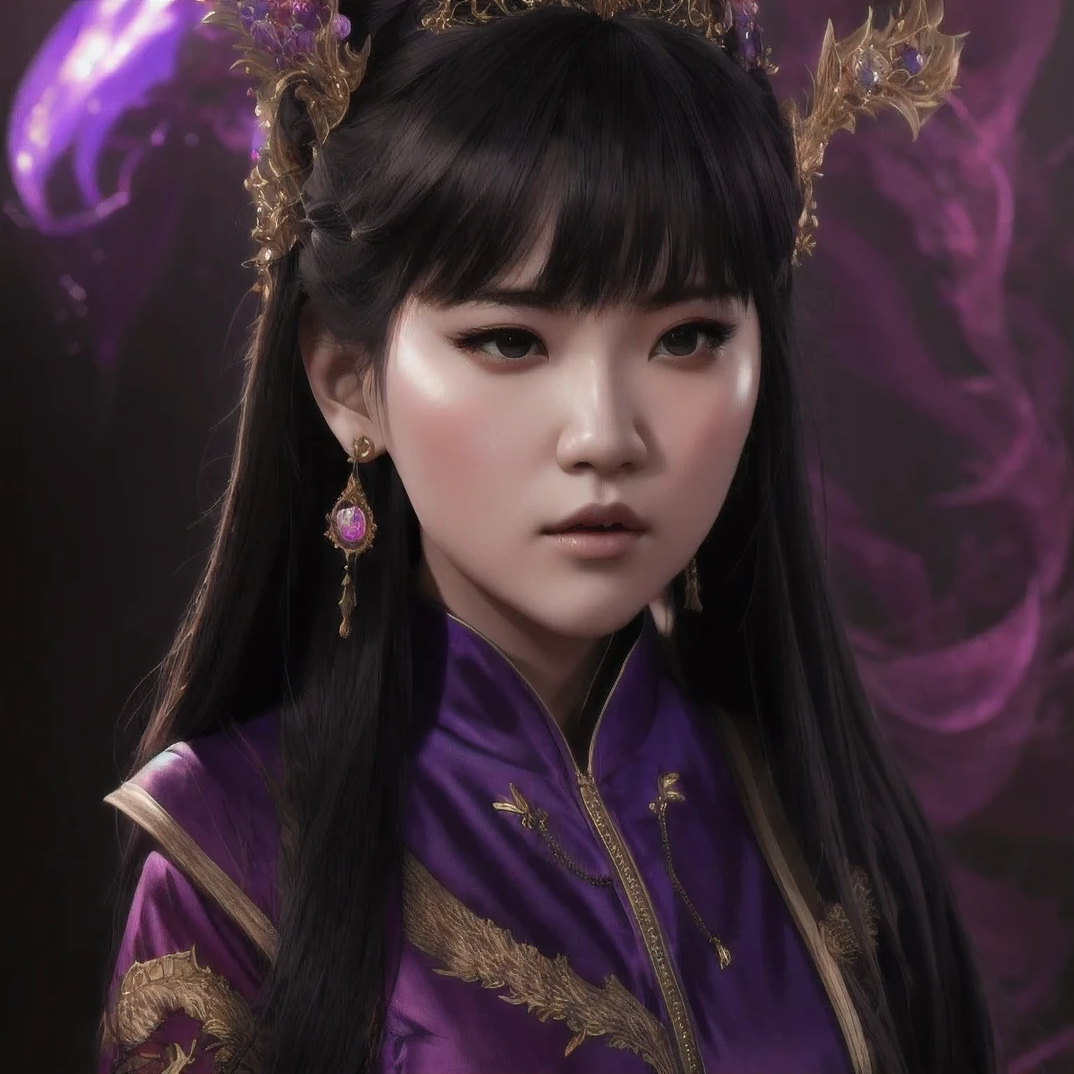 there is a 18 years old in a purple dress holding a dragon, wlop and ross tran, ross tran 8 k, fantasy art style, chengwei pan on artstation, a beautiful fantasy empress, ross tran and wlop, ruan jia and artgerm, the dragon girl portrait, ig model | artgerm, artgerm and ruan jia，beautiful
1girl
bangs
深绿 eyes
closed mouth
ear piercing
earrings
grey background
hair ornament
jewelry
lips
looking at viewer
military
military uniform
nose
piercing
portrait
realistic
short hair
simple background
solo
upper body