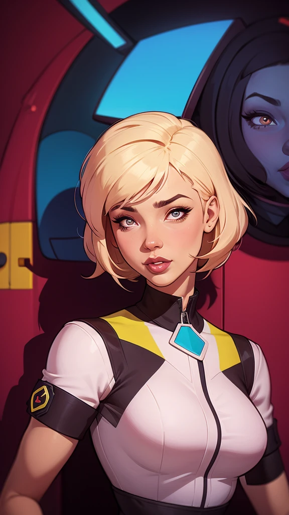 um close de uma mulher em um uniforme prateado e rosa, digite germe and ilya kuvshinov, ilya kuvshinov and digite germe, range murata and digite germe, digite germe and rossdraws, pintura digital rossdraws, even model | digite germe, style digite germe, extremely detailed digite germe