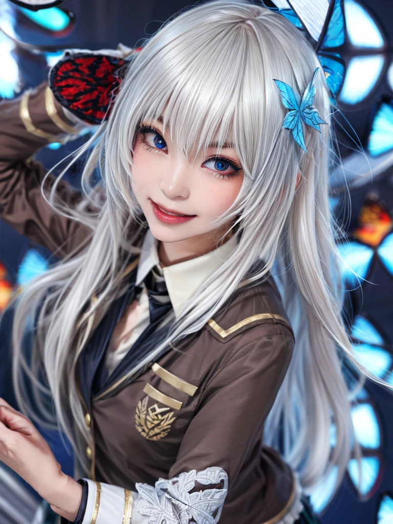 Masterpiece, highest quality, 8K, detailed skin texture, fine cloth texture, beautiful detailed face, intricate details, super detailed, portrait of Rei Ayanami, blue hair, red eyes, looking far away, no background, Evangelion Wearing a plug suit when riding, plug suit, whole body visible, standing, arms crossed, 15 years old, beautiful, cute, great style, smiling,composition that shows the whole body,