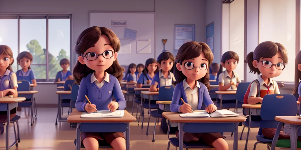 A detailed classroom scene with many students taking an exam, a beautiful and clean classroom setting, a silent and tense atmosphere, with only a few students easily answering the questions while most seem confused, (best quality,4k,8k,highres,masterpiece:1.2),ultra-detailed,(realistic,photorealistic,photo-realistic:1.37),1 classroom,students taking exam,silent classroom,confused students,detailed background,clean classroom,high attention to detail,detailed facial features,school supplies,wooden desks,sunlight through windows,intricate textures,subtle color palette,dramatic lighting,cinematic composition