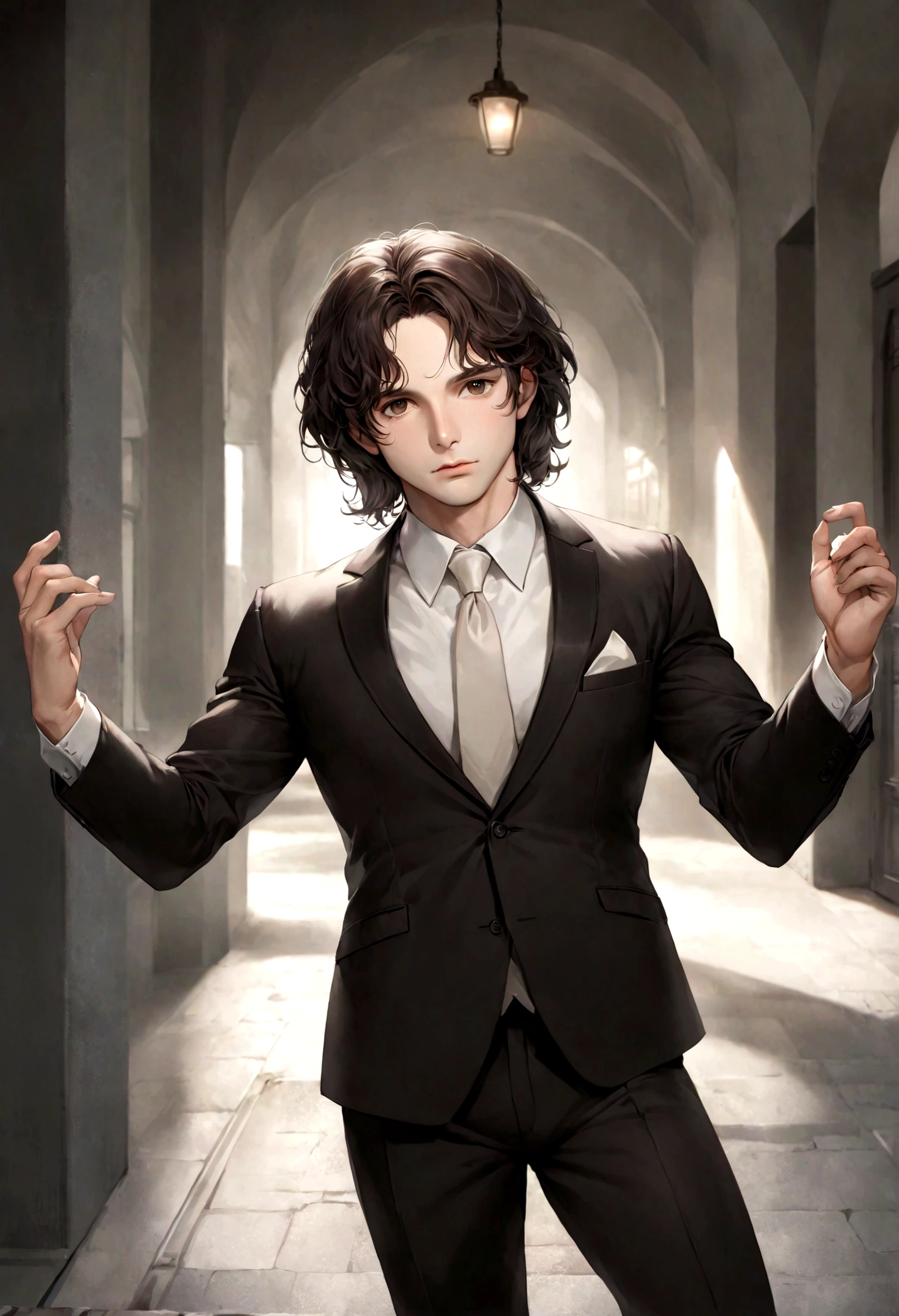(traje deportivo para hombre), ), (con barba rasurada,) (ojos color cafe claro), Aspecto atractivo y serio, Dark brown hair, Elegante y con estilo, Un hombre similar al actor Jim Morrison, (Imagen realista y de alta calidad), Apartamento escandinavo en el fondo en el parque, ((La mejor calidad, 8K, obra maestra).((dynamic pose))