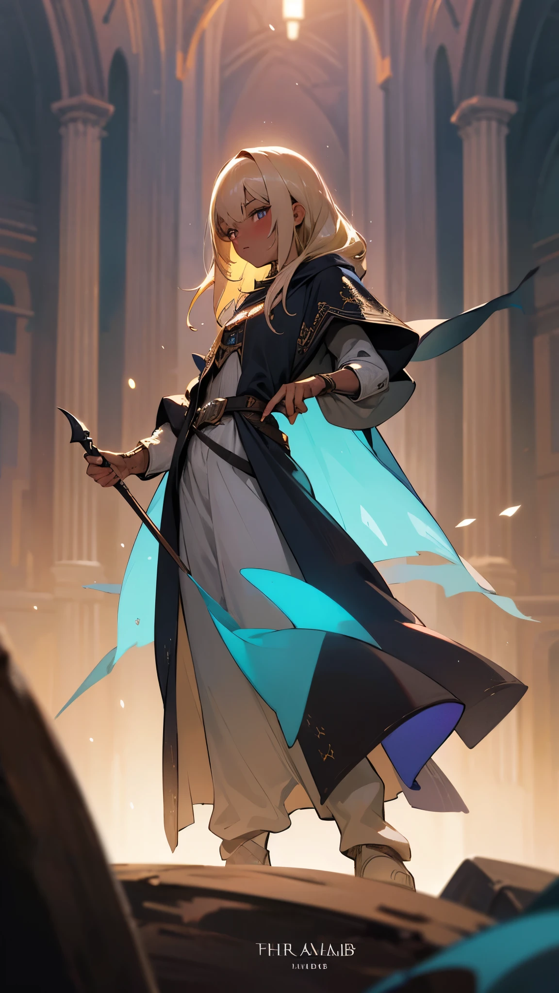 (Masterpiece), (Best Quality), (Super Detail), (Illustrated), (Welcome), Depth of Field, Solo, Rune Mage Dark Knight: 1.3, (In Medieval Wizard Lab: 1.3), Full Body, Iridescent Blonde, Pointy Hair, Dark Lipstick, (Blush: 1.3), Glittering Rock Slate Gray Eyes, Pose, Costume design, (dark skin: 1.3), official art, vivid colors, fine details, super detailed, high resolution illustrations, absurdres, intricate details