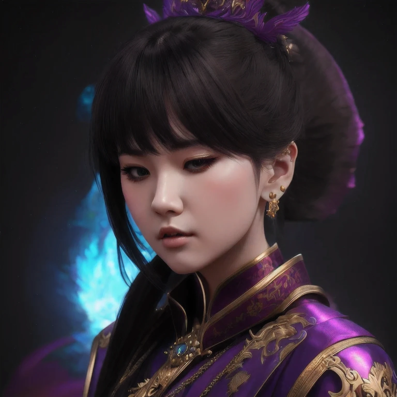 there is a 18 years old in a purple dress holding a dragon, wlop and ross tran, ross tran 8 k, fantasy art style, chengwei pan on artstation, a beautiful fantasy empress, ross tran and wlop, ruan jia and artgerm, the dragon girl portrait, ig model | artgerm, artgerm and ruan jia，beautiful
1girl
bangs
深绿 eyes
closed mouth
ear piercing
earrings
grey background
hair ornament
jewelry
lips
looking at viewer
military
military uniform
nose
piercing
portrait
realistic
short hair
simple background
solo
upper body