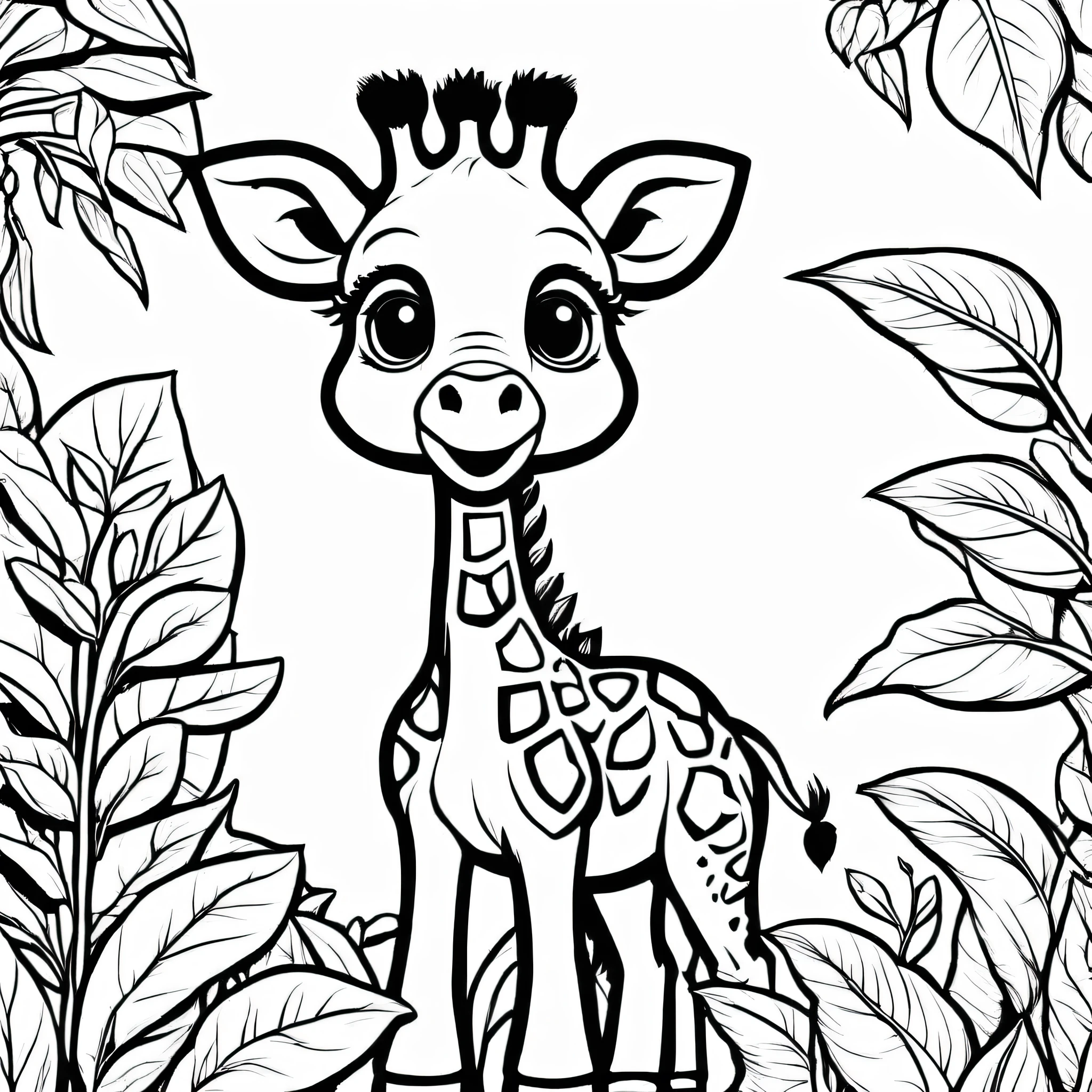 A cute Giraffe, eating leaf, cartoon, Coloring Book, ColoringBookAF,