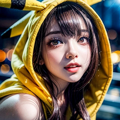(Girl in (Yellow) Pikachu hood), (naked hoodie, hood loosely open) . masterpiece 8K best quality, (RAW PhotoRealistic HyperRealism:1.37) Ultra-detailed, (Acutance:0.85), SoftLighting, detailed pupils, (Colorful Light particles, Blurred colorful Lights dazzling bokeH:1.28), on knees, kneeling, legs spread, hands above head . BREAK  (((NOGIZAKA))) girl in RED Tube-Top dress Stroll along evening Harbor, (Acutance:0.85), ZoomLayer, Masterpiece of 8K Ultra-detailed, (VolumetricLighting), (RAW Photo-realistic:1.37), (Close-up:1.38), (Sunseting colorful sky), (Dazzling bokeh:1.32), { (Golden ray illuminating face) | (Photon Particles:0.95) | (Fluttering Hair in wind:1.4) } . BREAK (((Extremely detailed KAWAII face))), perfect anatomy, Childish, CaptivatingGaze, Elaborate detailed Eyes with (Sparkling Highlights:1.28), (Voluminous Long Eyelashes:0.88)、Glossy Lips, Rosy Cheeks, (Detailed Flawless Skin, Radiant PearlSkin with Transparency), Shiny SilkyHair, Random HairColor. { (joyful expressions:1.28) | (:d) }, (Large eyes:-1) .