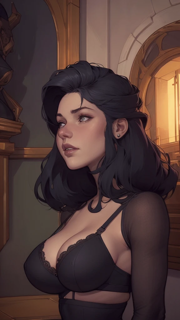 A closeup of a woman in a black top and a black bra, estilo de arte de charlie bowater, Estilo Charlie Bowater, retrato de vampiro, arte do personagem charlie bowater, Alena Aenami e Artgerm, Neoartcore e Charlie Bowater, Charlie Bowater cores ricas e profundas, lazy art style, Artgerm and Tom Bagshaw a close up of a woman in a black dress with a black bra, extremely detailed digite germe, Retrato de RossDraws, digite germe. anime illustration, even model | digite germe, digite germe. alto detalhe, style digite germe, Ross Draws 1. 0, pintura digital rossdraws, Estilo de arte de Charlie Bowater, linda arte digital