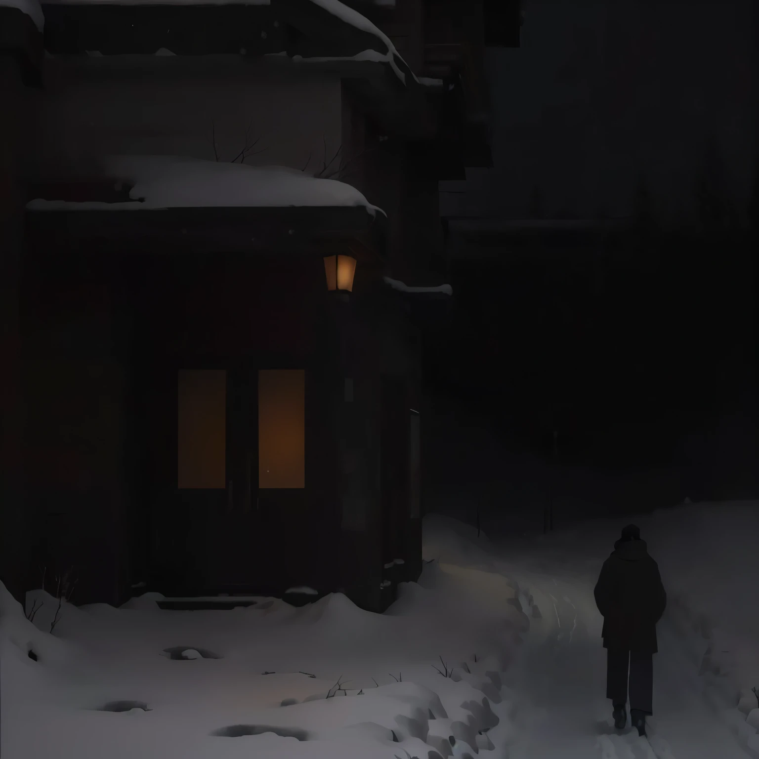 night,On the snowy trail,Someone walking in the snow, Perfect lighting during a snowstorm, 在日本的一个night的小镇, 4 0 9 6, Shen Haicheng, In the snowstorm, Snowfall at night, Snowy Night, Inspired by Yamagata Hiroshi, It snows in the city,heavy snow, Inspired by Kawase Hasui dark and dreary
