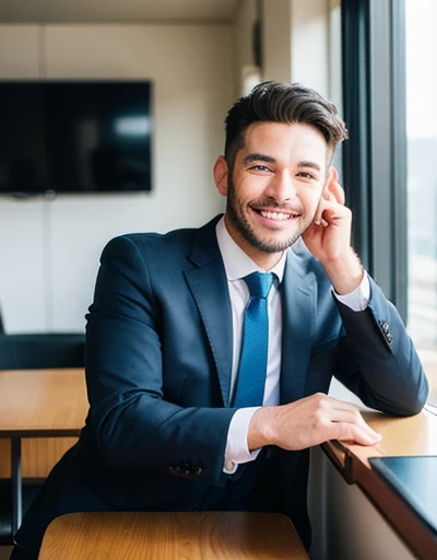a LORA HUMAN IMAGE business man with a smiling face