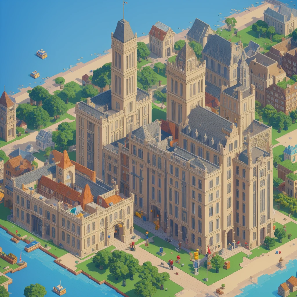 a cartoon image of a building with a man standing in front of it, an extremely detailed building, isometric house, isometric pixel art, pixel art isometric drawing, single building, realistic building, isometric pixelart, isometric voxel, detailed buildings, brick building, isometric voxel art, isometric, hq very detailed