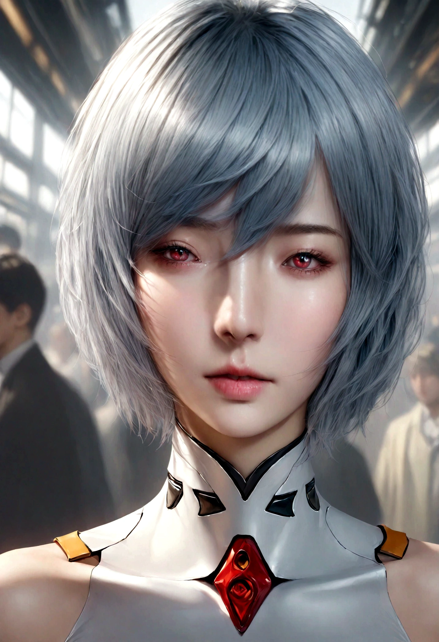Anime Real,Soft Light, masterpiece, 最high quality,high quality,Delicate face, Realistic,photoRealistic,One girl,
ayanami rei,White bodysuit,Red eyes,Pilot Suit,short hair,Blue Hair,bangs,Interface Headset,turtleneck,Hair between the eyes