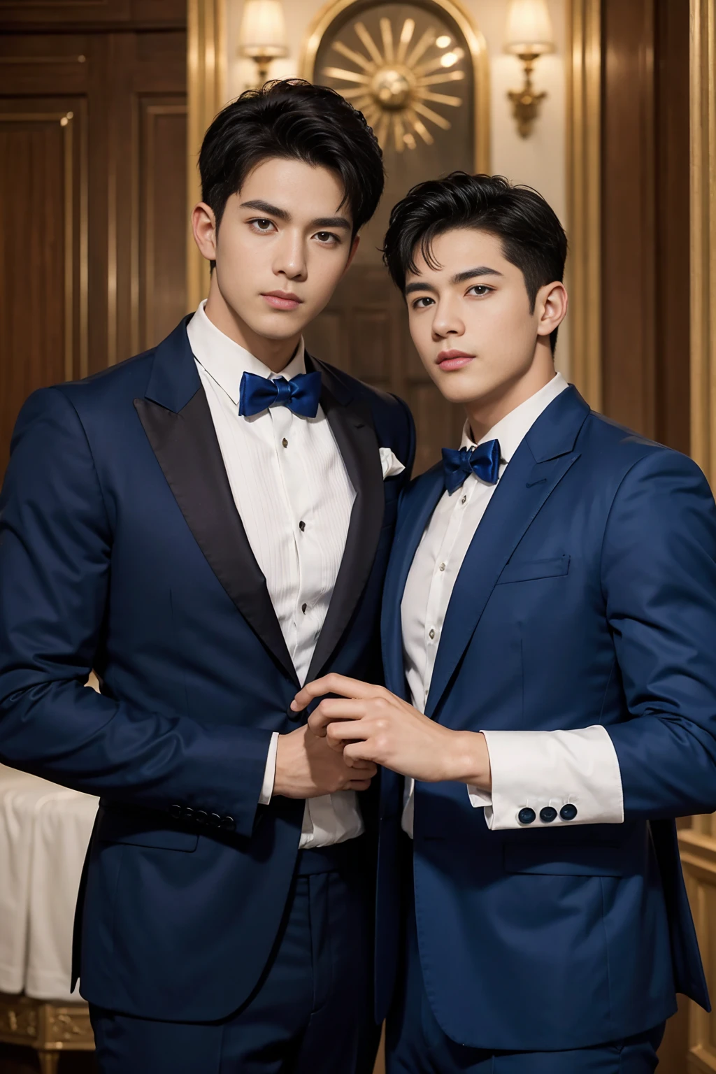 ((masterpiece)),((best quality)),8K,High Detail,Very detailed, very manly,2 men, love,Fashion pose, Real skin texture, light,
Royal blue style couple