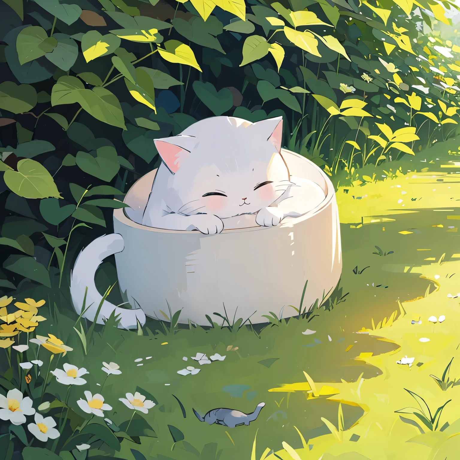 Sleepy cat　lush nature　cute　Elegant