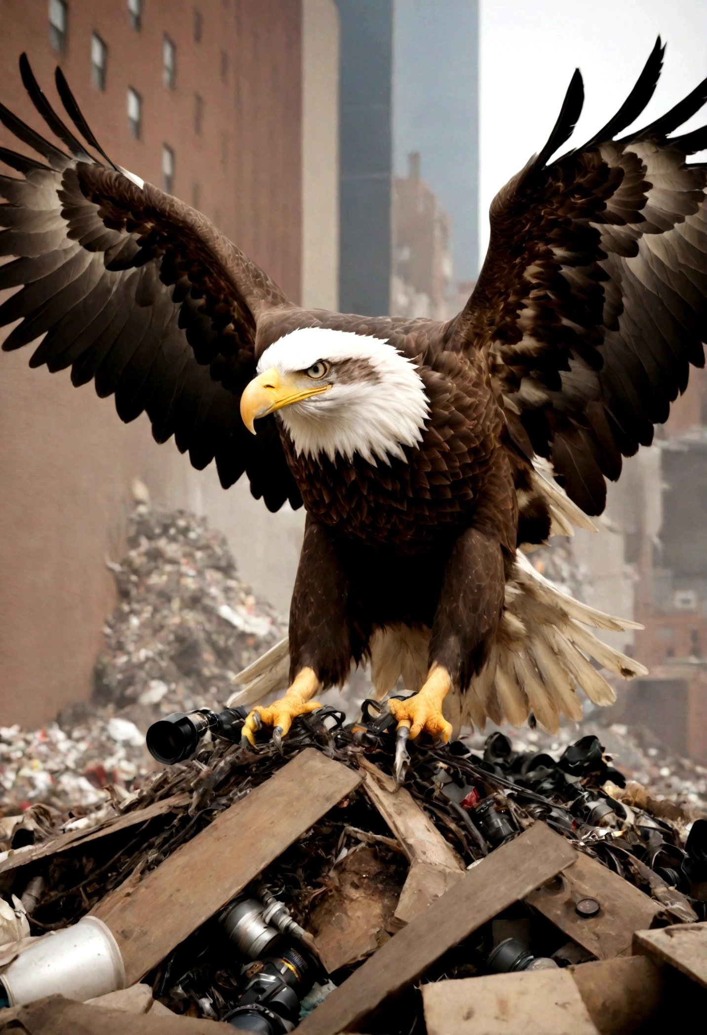 American eagle,Low profile,prey,Industrial waste,City,Camera shooting