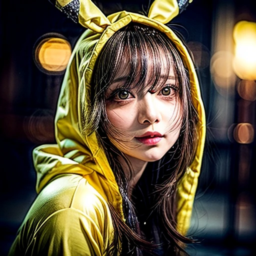 (Girl in ((Yellow)) Pikachu hood), (naked hoodie, hood loosely open) . masterpiece 8K best quality, (RAW PhotoRealistic HyperRealism:1.37) Ultra-detailed, (Acutance:0.85), VolumetricLighting, detailed pupils, (Colorful Light particles, Blurred colorful Lights dazzling bokeH:1.28), { on knees | kneeling | legs spread | hands above head | Gigantic Overflowing Cleavage | (Golden ray illuminating face) | (Photon Particles:0.95) } . BREAK (((Extremely detailed KAWAII face))), perfect anatomy, Childish, CaptivatingGaze, Elaborate detailed Eyes with (Sparkling Highlights:1.28), (Voluminous Long Eyelashes:0.88)、Glossy Lips, Rosy Cheeks, (Detailed Flawless FineSkin, Radiant PearlSkin with Transparency), Shiny SilkyHair, Random HairColor. { (joyful expressions:1.28) | (:d) }, (Large eyes:-1) .