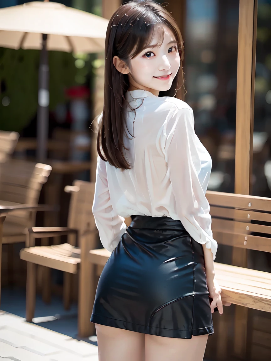 最high quality, masterpiece, High resolution, One girl, White flared chiffon short dress, smile, Mouth closed,lips, Long hair blowing in the wind, Beautiful eyes in every detail,Fine eyelashes, Beautiful Face,On top of that_body, Ultra-realistic pantyhose、Skirt and thighs、Tyndall effect,Realistic, Rim Light, Two-tone lighting,(Skin with attention to detail:1.2), 8K Ultra HD, Digital SLR, Soft lighting, high quality, Volumetric lighting, Frank, photograph, High resolution, 4K, 8k, Bokeh, In the downtown area, afternoon、Bare thighs!!! skirtlift, (Random Porn Poses), Natural Skin Shader, Volumetric, Warm shades beneath her skin,