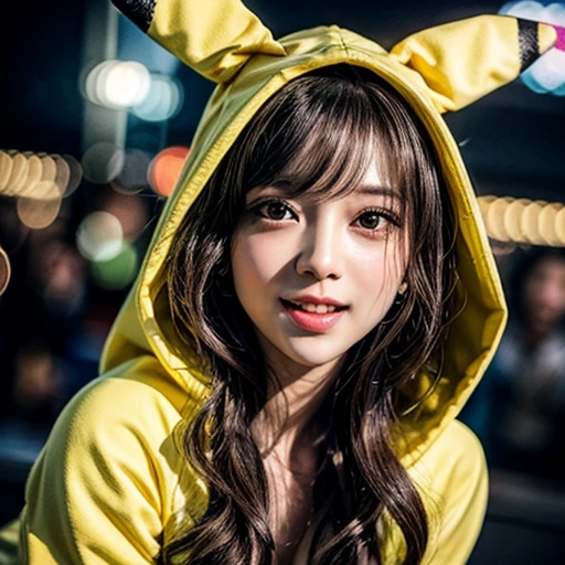(Girl in ((Yellow)) Pikachu hood), (naked hoodie, hood loosely open) . masterpiece 8K best quality, (RAW PhotoRealistic HyperRealism:1.37) Ultra-detailed, (Acutance:0.85), VolumetricLighting, detailed pupils, (Colorful Light particles, Blurred colorful Lights dazzling bokeH:1.28), { on knees | kneeling | legs spread | hands above head | (Overflowing Gigantic Cleavage) | (Golden ray illuminating face) | (Photon Particles:0.95) } . BREAK . (((Extremely detailed KAWAII face))), perfect anatomy, Childish, CaptivatingGaze, Elaborate detailed Eyes with (Sparkling Highlights:1.28), (Voluminous Long Eyelashes:0.88)、Glossy Lips, Rosy Cheeks, (Detailed Flawless FineSkin, Radiant PearlSkin with Transparency), Shiny SilkyHair . { (joyful expressions:1.28) | (:d) }, (Large eyes:-1) .