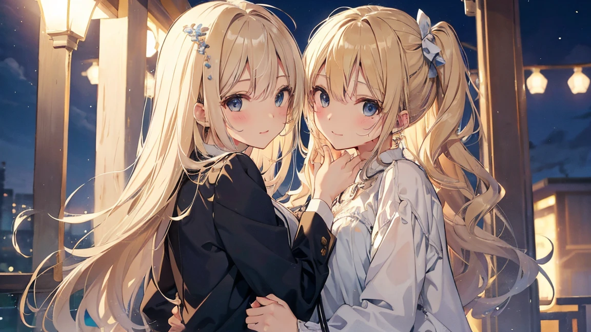 (Cute older sister:1.3)、(Very detailed)、summer、she、Messy Hair、moisture、blonde、(night)、suit
