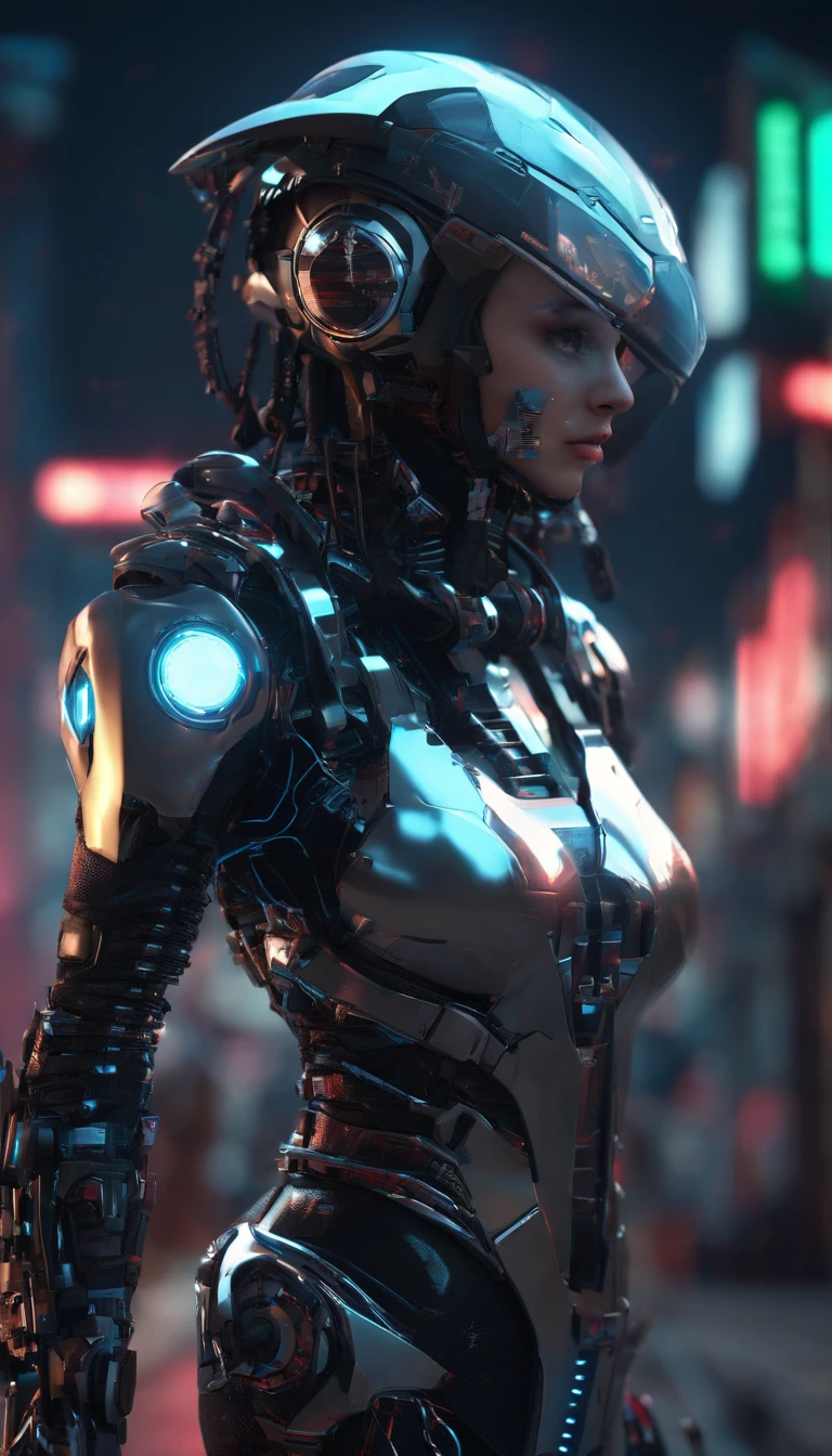 Cyberpunk style babysitter ,(Half Man, Semi-mechanized warrior:1.ung woman,Combat Stance,Majestic,forward posture,Stunning colors,Set in a futuristic cyberpunk city,Street,Crowd,(Cinema Lighting),(Light and shadow effects),(Unreal Engine),(Tyndale),(Cinema 4D),(Ultra-future fantasy style),(8k wallpaper),(masterpiece),(Photography Award),Realistically