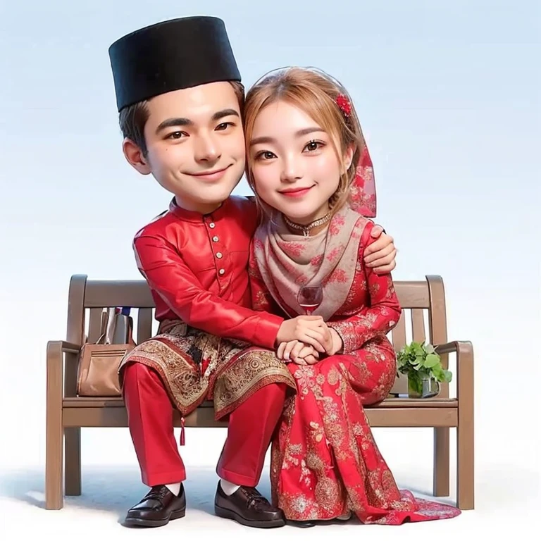 araffe couple sitting on a bench with a glass of wine, lovely couple, happy couple, couple pose,